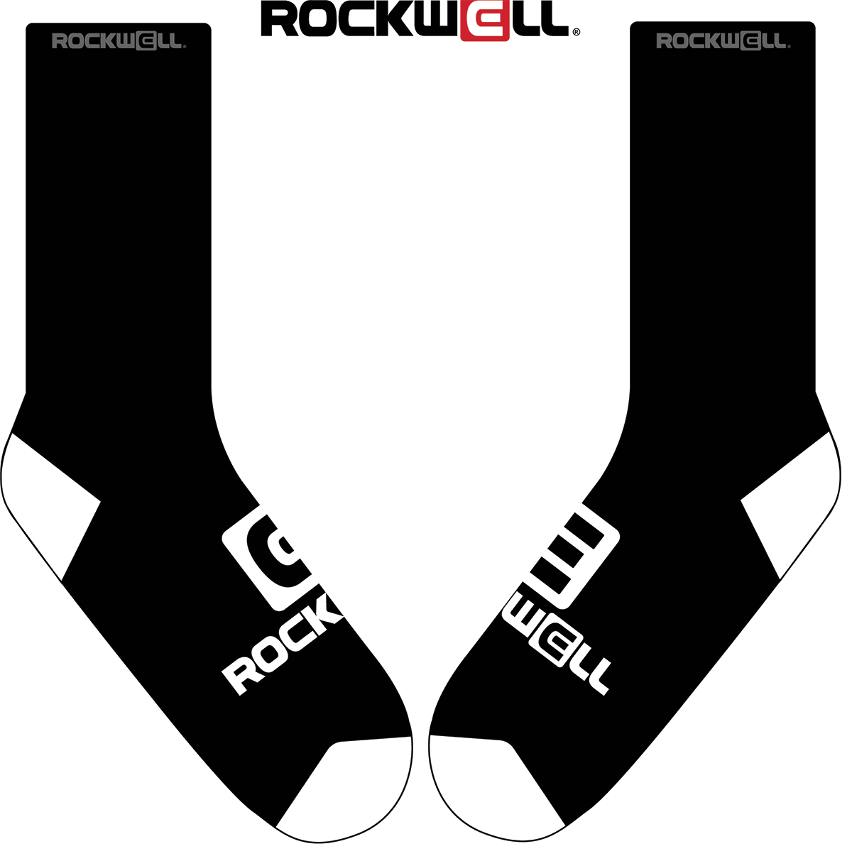 rockwell socks plain black with Rockwell logo on the foot 