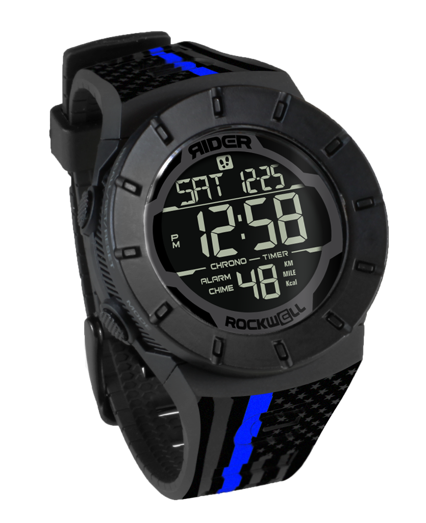 Coliseum Fit™ Forum - Police Assault Edition (Phantom Black) Watch Coliseum fit forum with Thin BLUE line flag down band