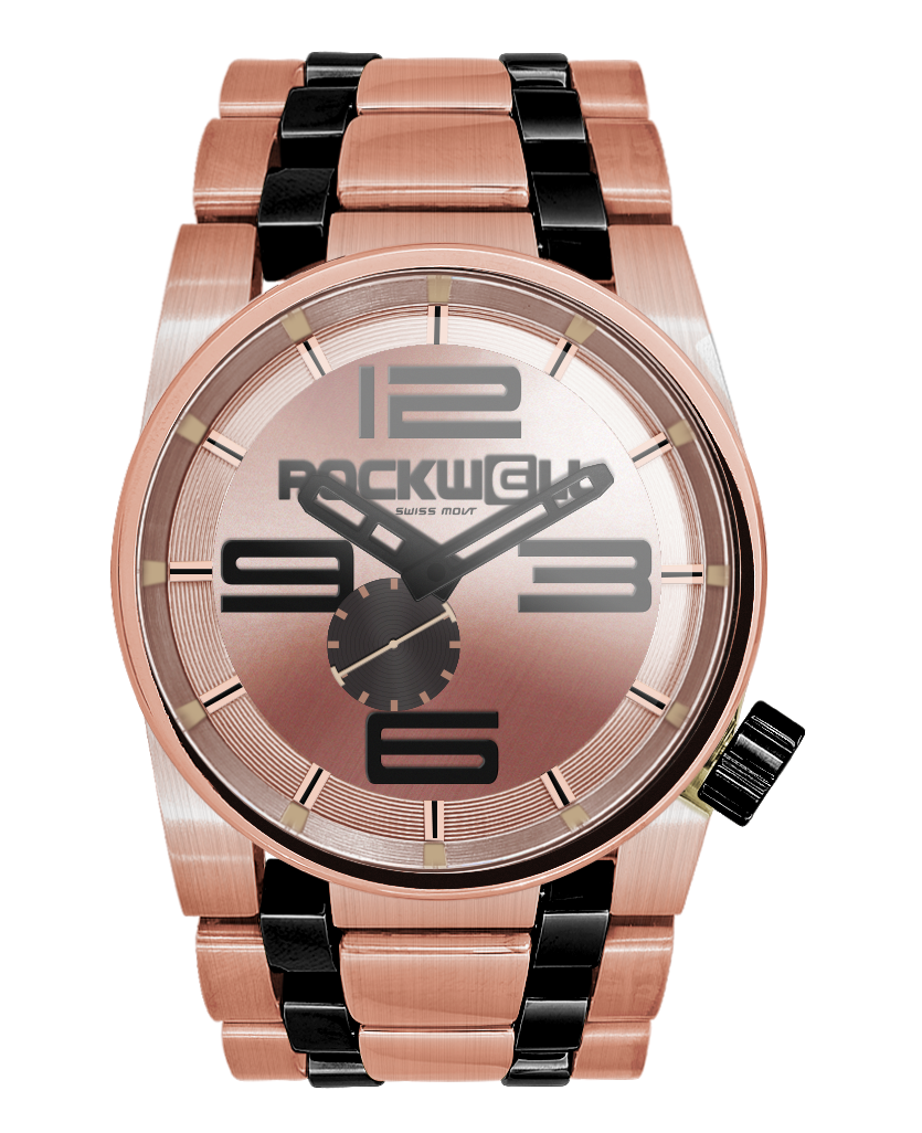 50mm Rose Gold/Black Ceramic Men's Luxury Watch by Rockwell Time