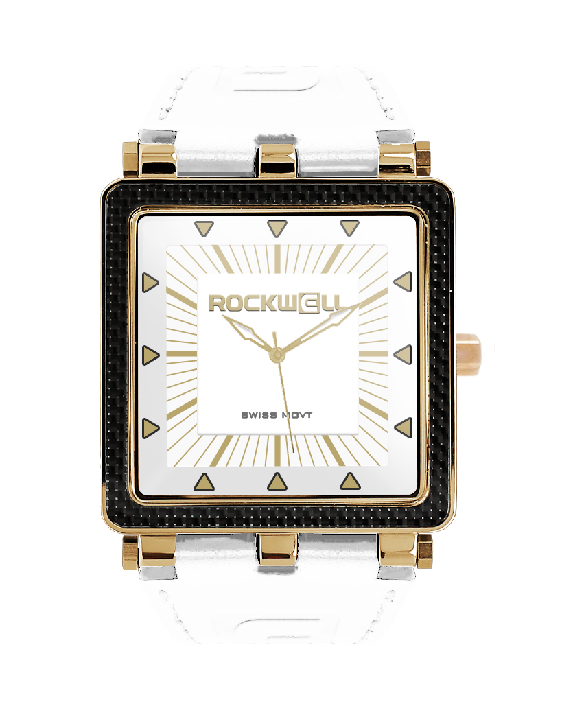 CF Leather (Rose Gold/White) Watch rose gold carbon fiber analog watch with white dial and white leather bands