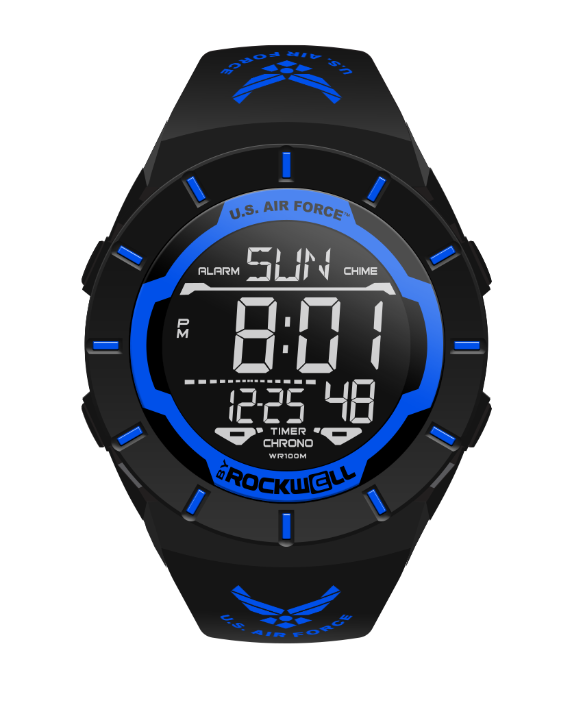Coliseum Air Force Edition (Black/Blue) Watch black coliseum digital watch with blue accents and United States Air Force bands
