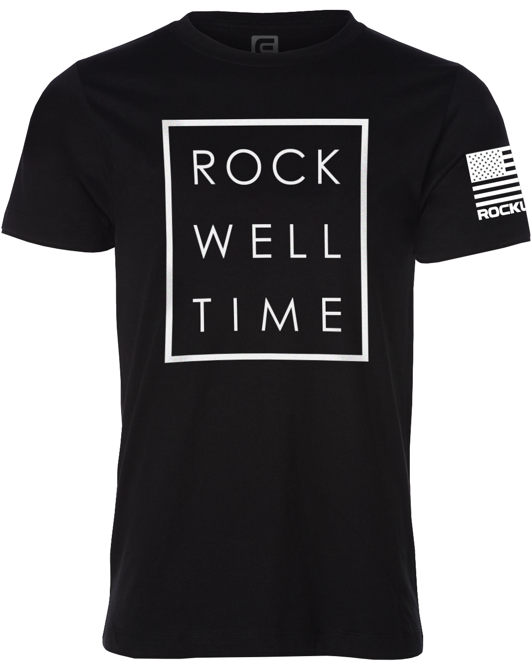 rockwell forte logo on the front. Rockwell flag logo on the sleeve
