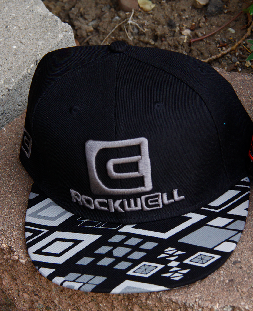 black/grey o g rockwell stacked logo snapback hat with aztec pattern on the bill