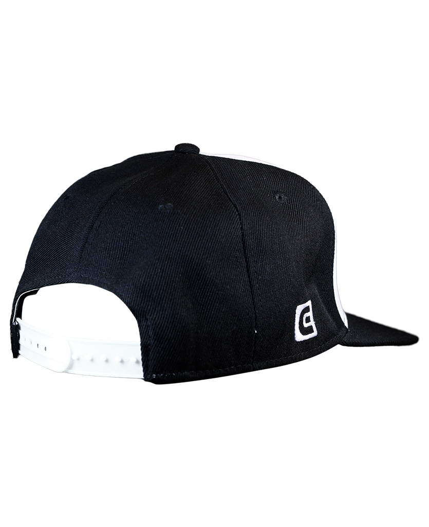 OG Snapback Hat back of the o g rockwell snapback hat black/white
