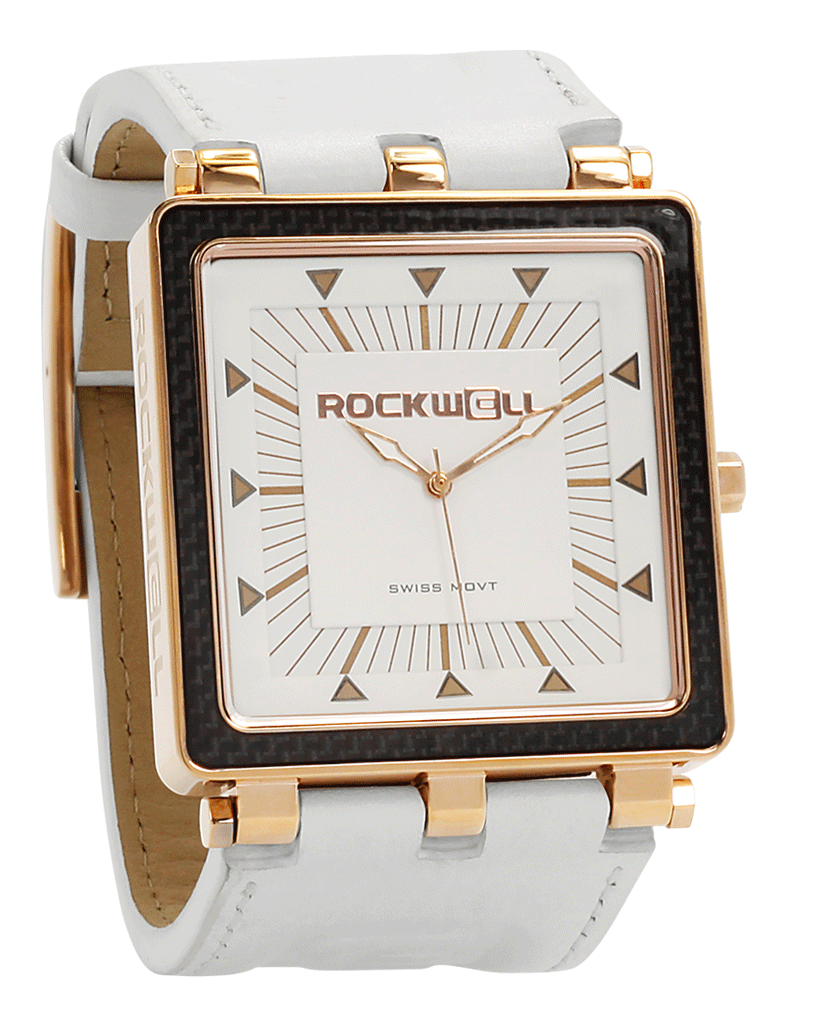 CF Leather (Rose Gold/White) Watch CF White/Rose Gold Dial with white leather band - Square watch