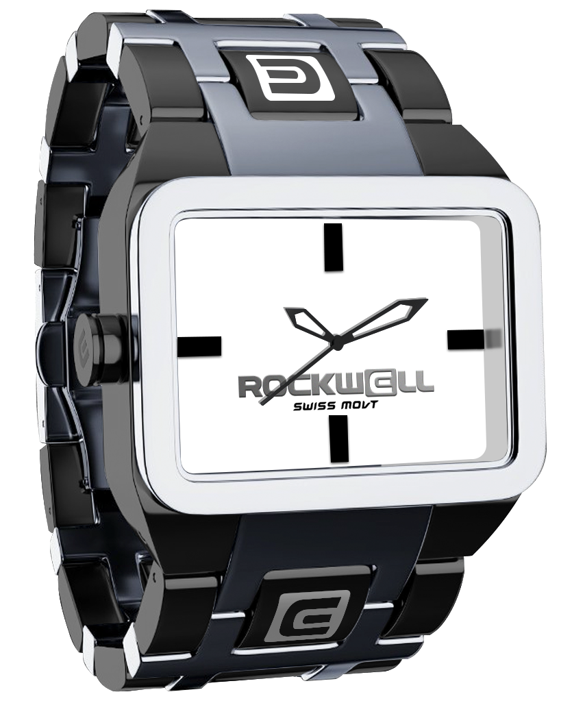 silver and black duel time analog watch with white dial