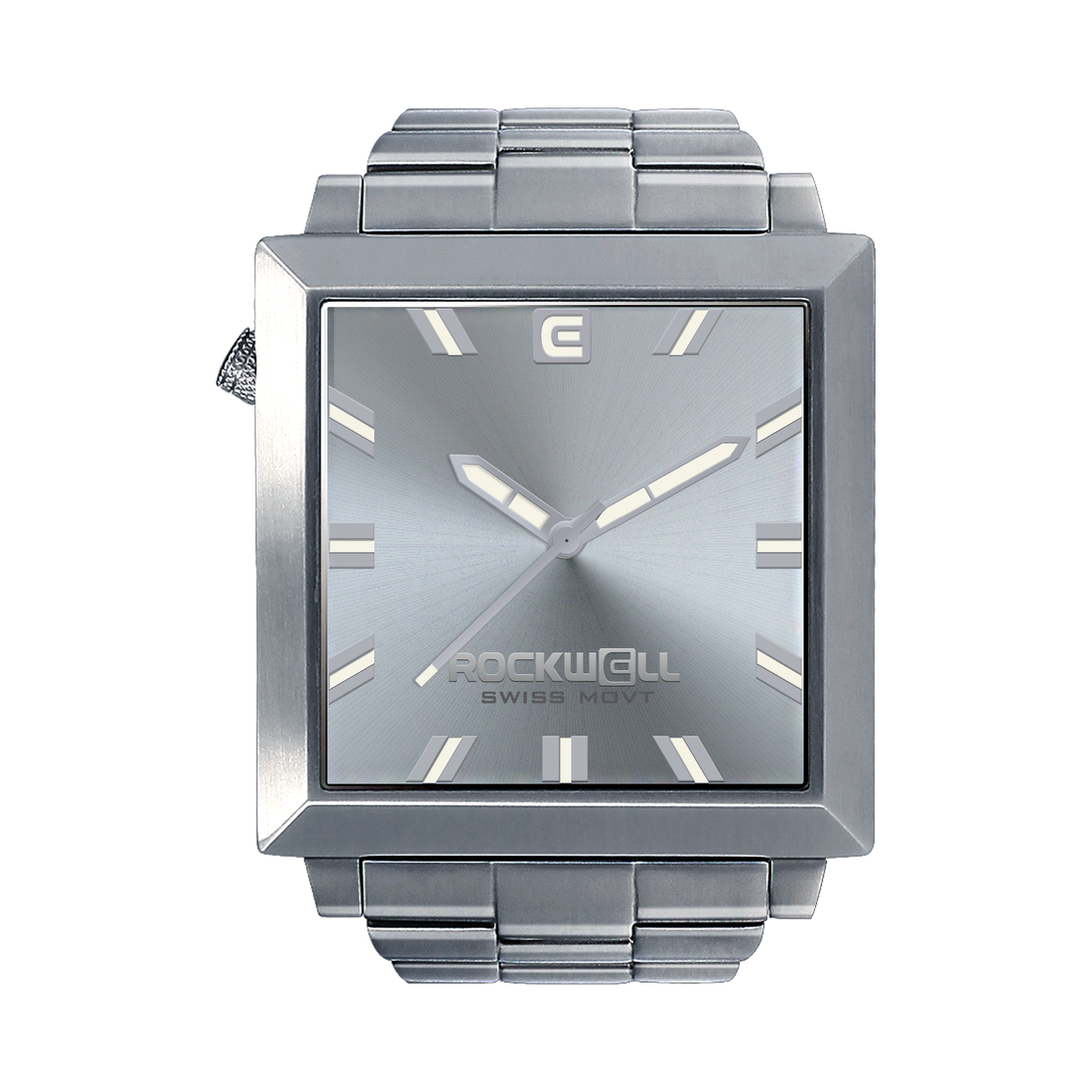 40mm squared silver case and dial