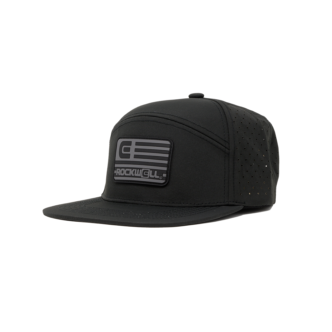 Rockwell 7 Panel Black Flag Hat