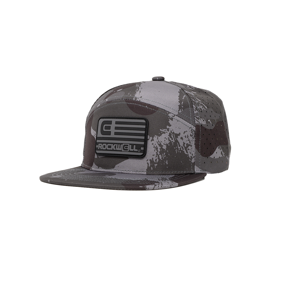 Rockwell 7 Panel Black Flag Hat