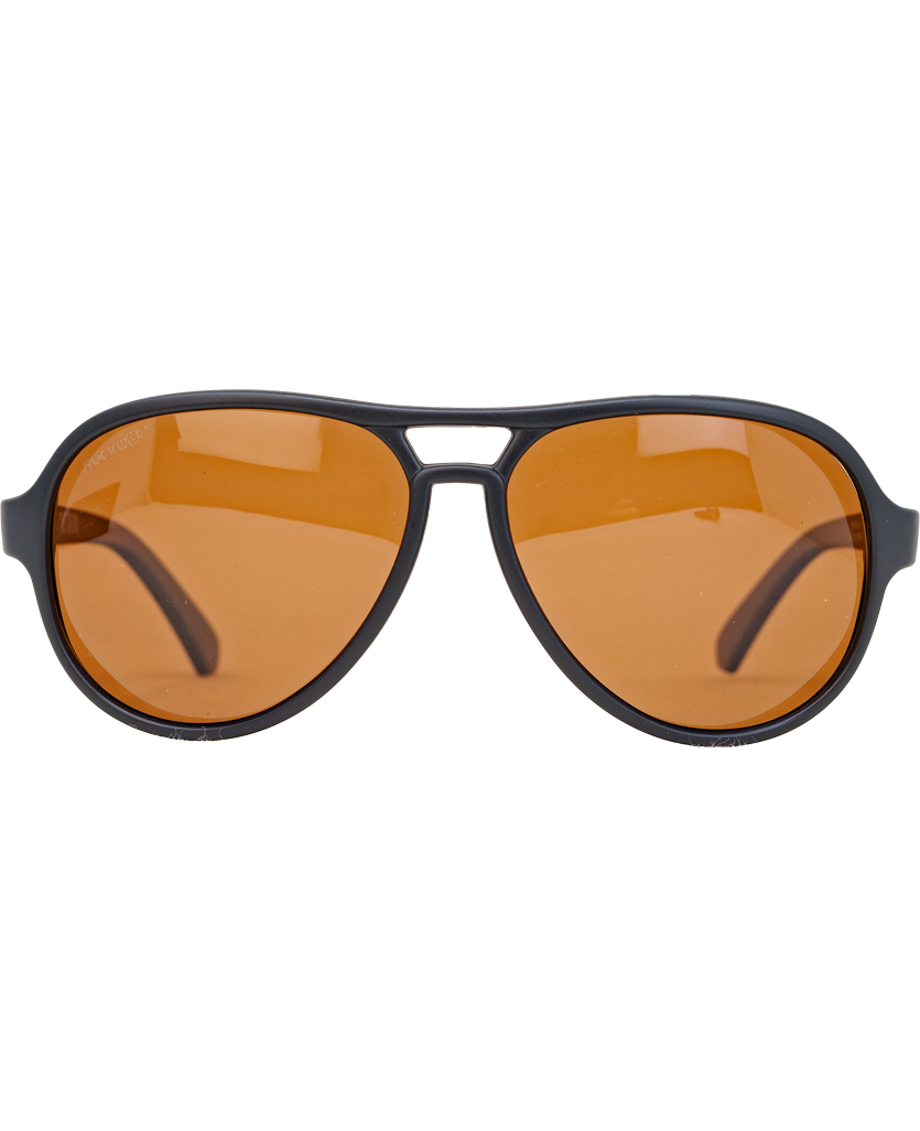 Aviator sunglasses with orange lenses on a white background