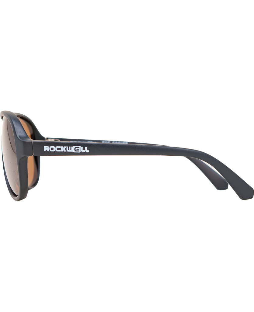 Sunglasses with 'Rockwell' branding on a white background