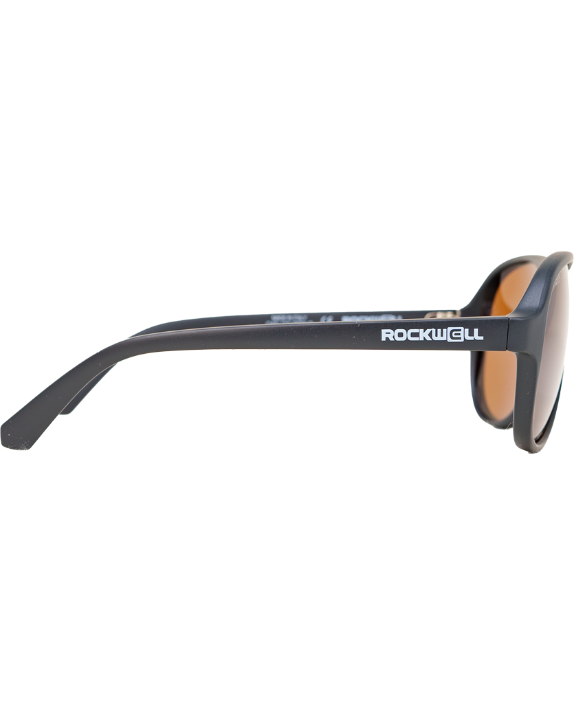 Sunglasses with 'Rockwell' branding on a white background