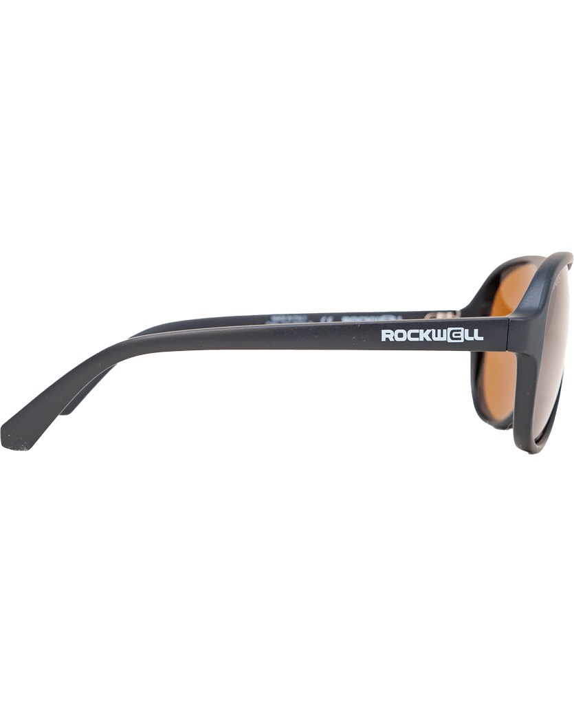 Sunglasses with 'Rockwell' branding on a white background
