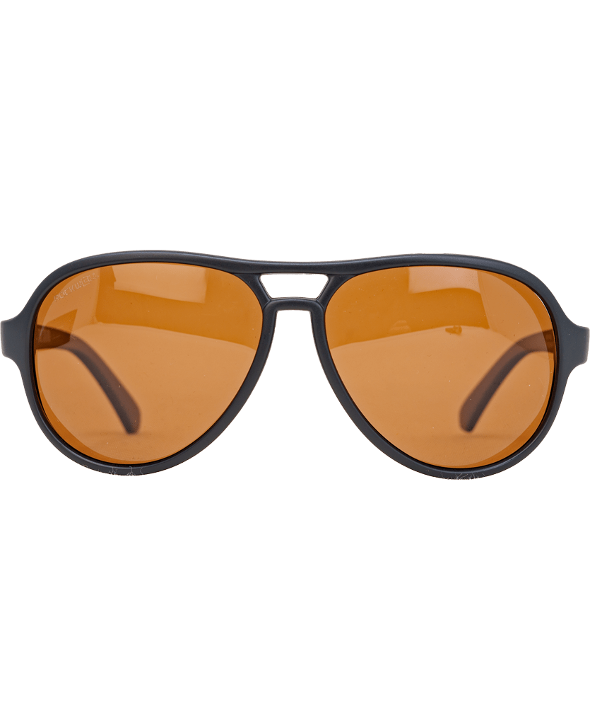Aviator sunglasses with orange lenses on a white background