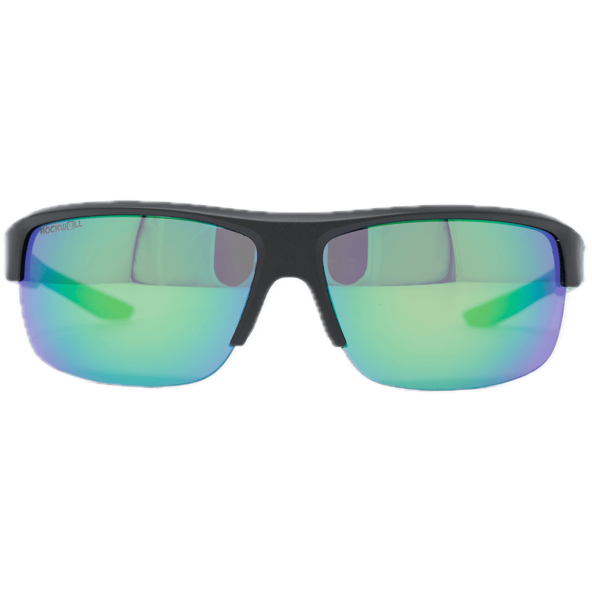 Venator Sunglasses with black frame and green-tinted lenses on a white background