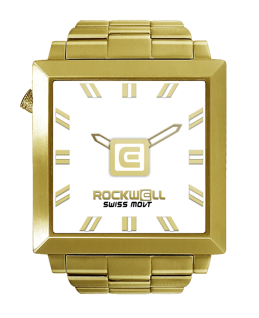 gold 50 squared analog watch with white dial and gold accents