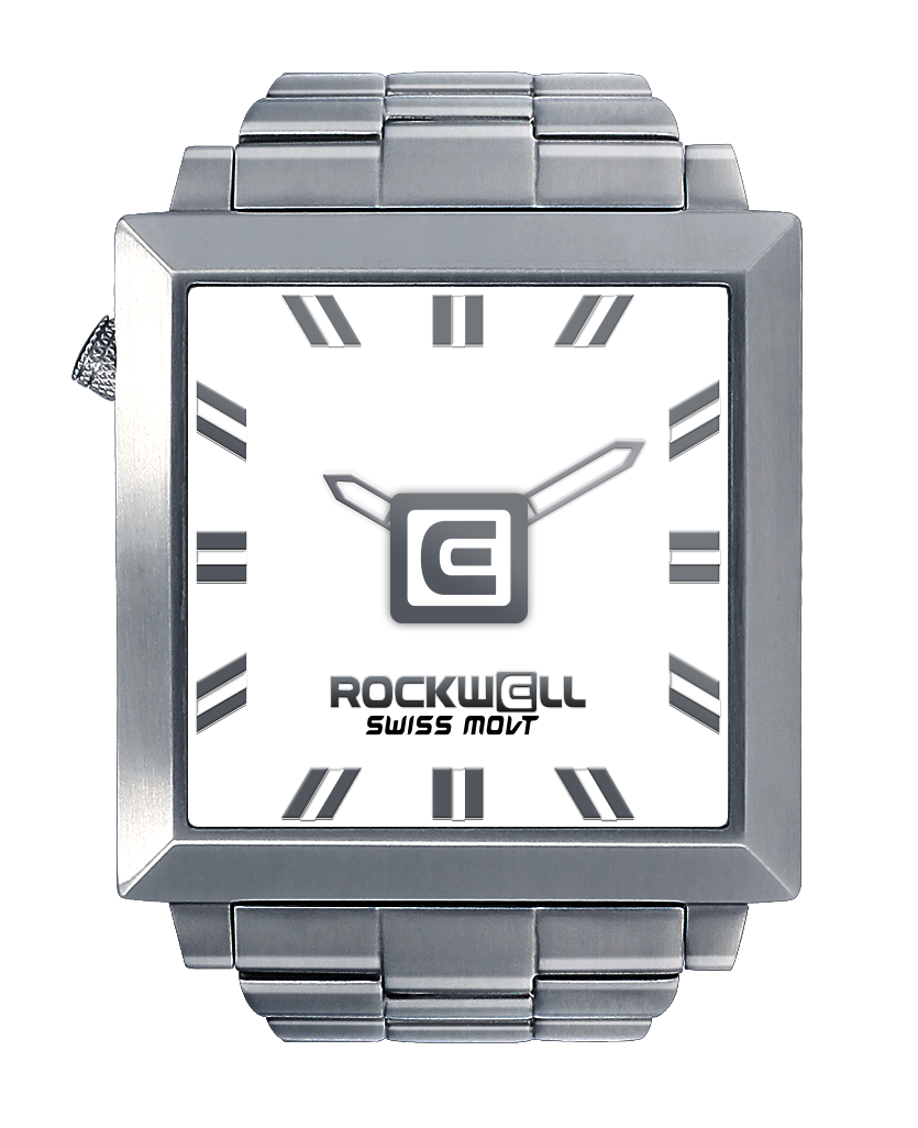 silver 50 squared analog watch with white dial