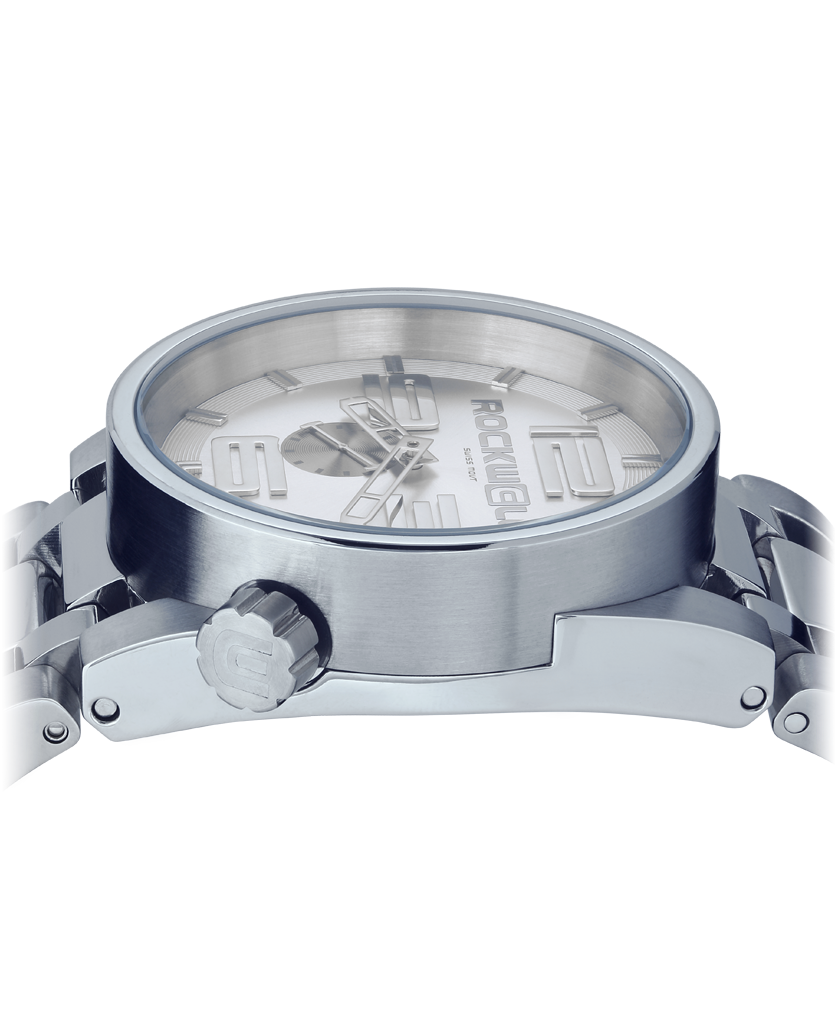 Silver 50 round analog watch