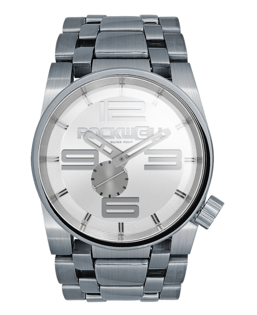 silver 50 round analog watch