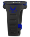 black coliseum digital watch with blue accents and United States Air Force bands
