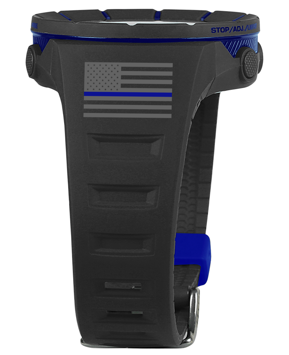 black coliseum digital watch with blue accents and thin blue line use flag bands  Edit alt text