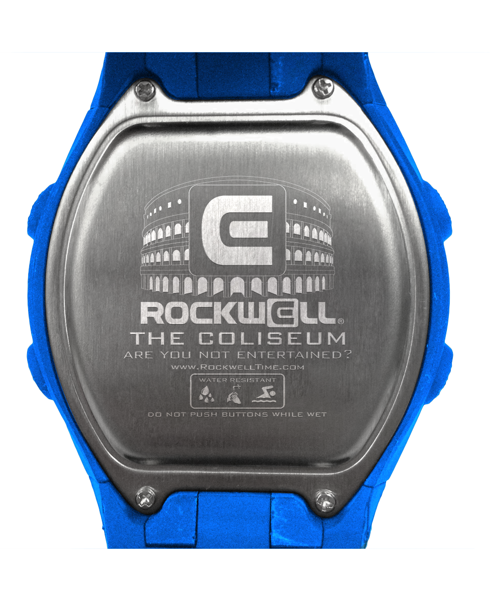 blue coliseum digital watch with white accents