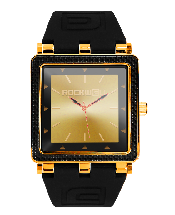 gold carbon fiber lite analog watch with black silicone bands
