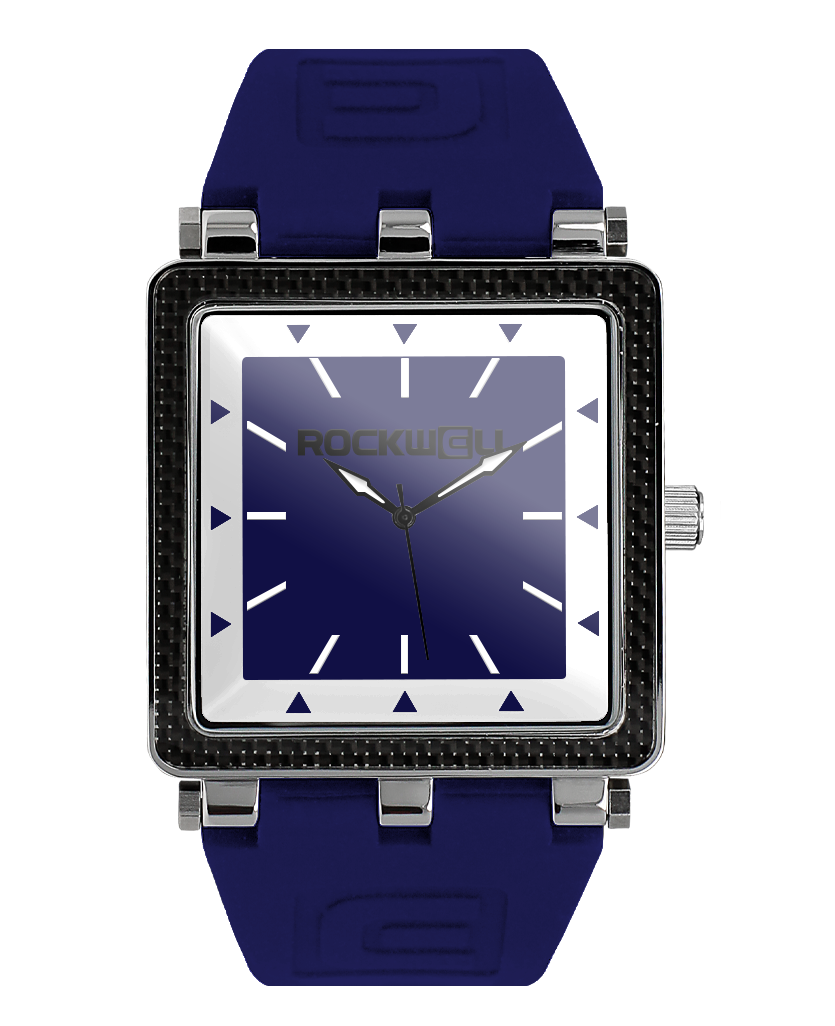 navy carbon fiber analog watch with white accents