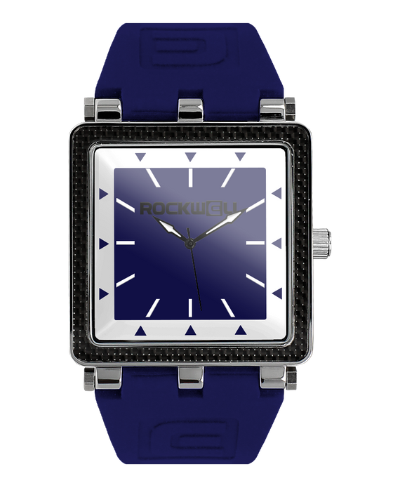 navy carbon fiber analog watch with white accents