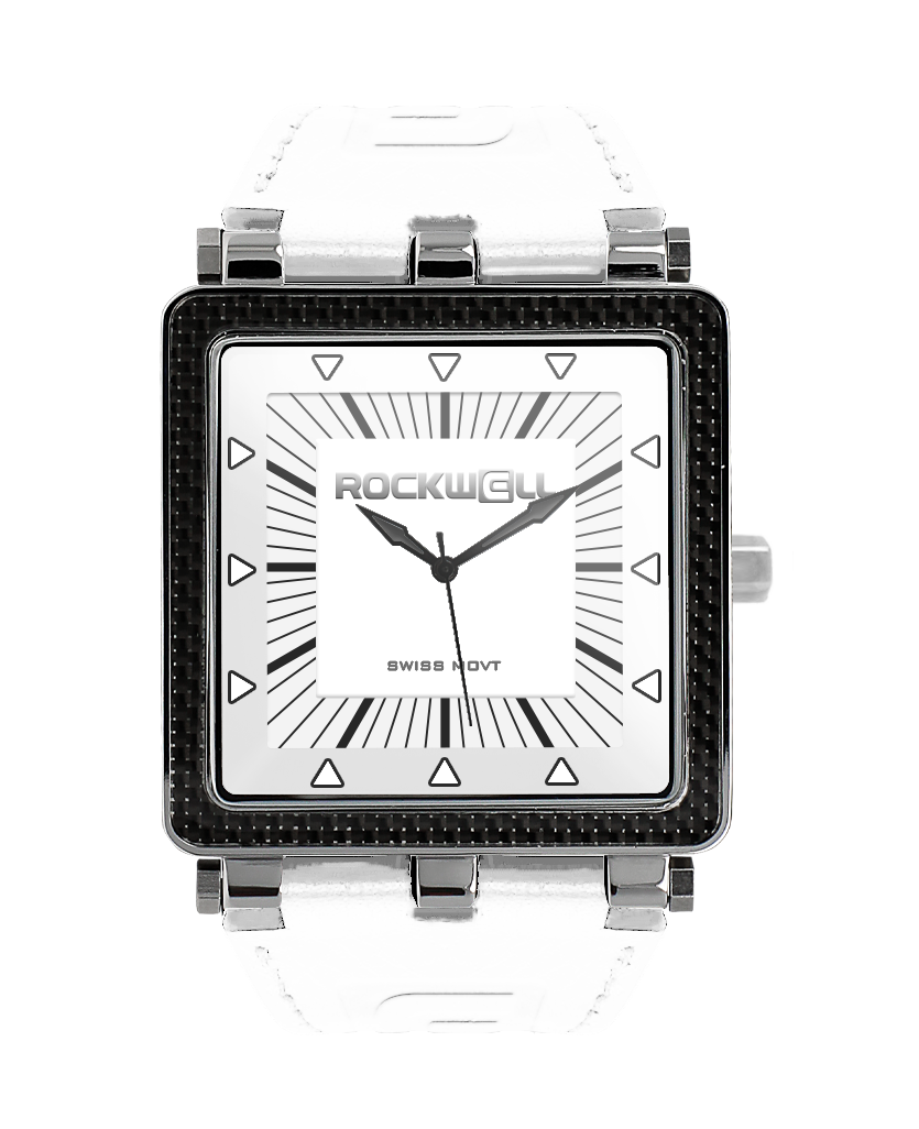 white carbon fiber analog watch with white leather bands