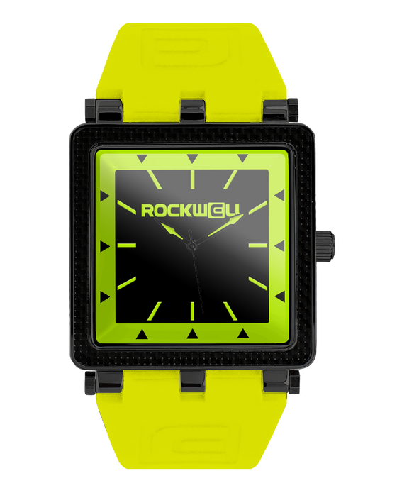 yellow carbon fiber analog watch with black dial