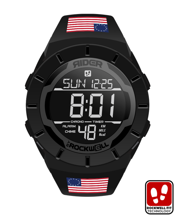 phantom black coliseum digital watch with betsy ross flag bands