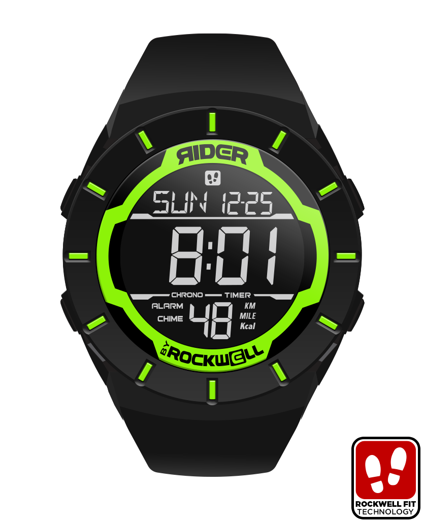 black coliseum digital watch with green accents