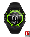 black coliseum digital watch with green accents