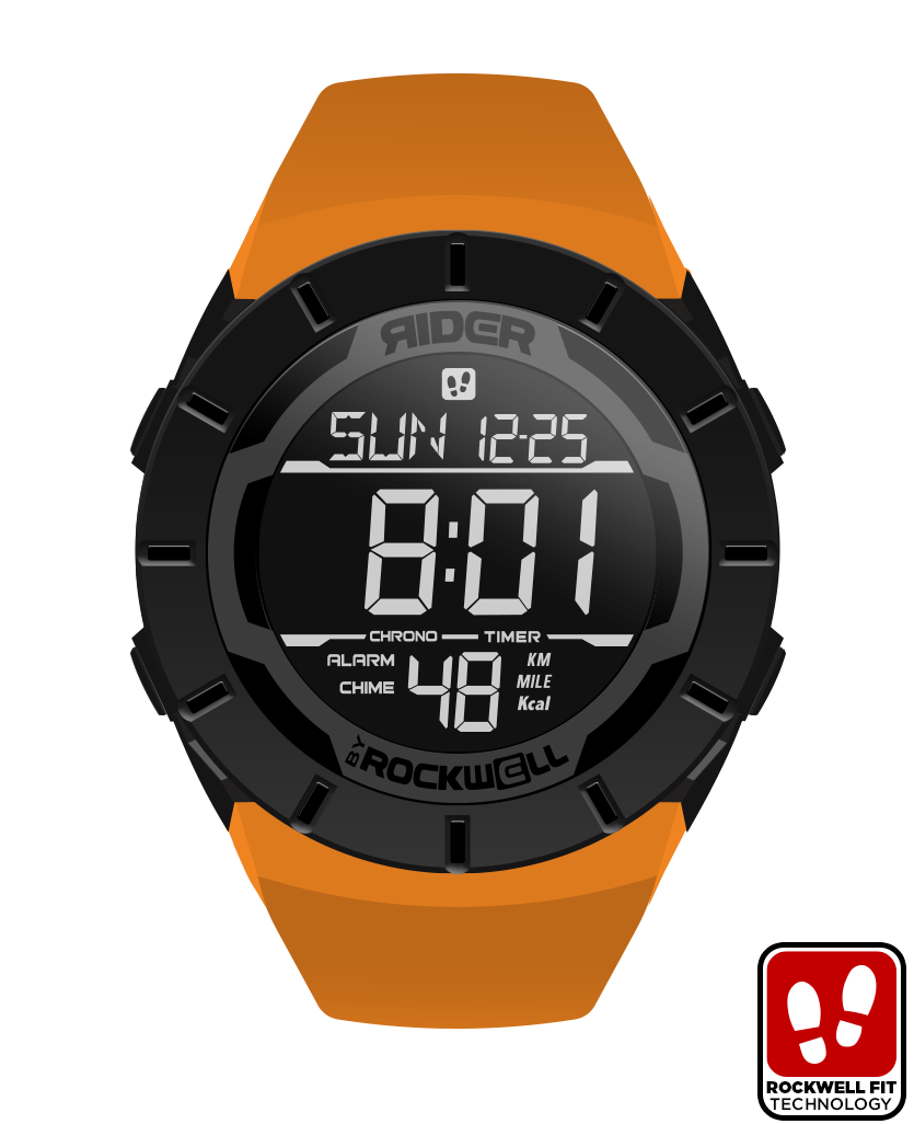 black coliseum digital watch with orange bands
