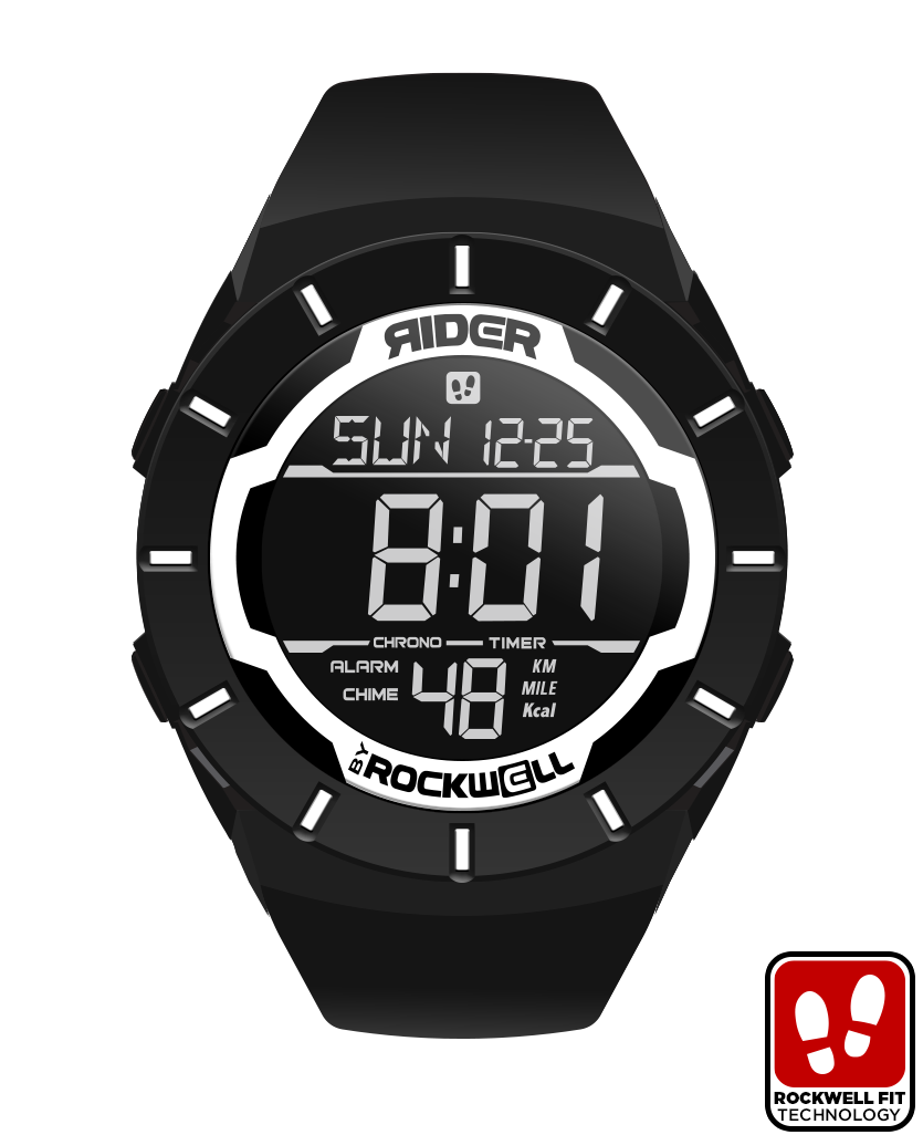 black coliseum digital watch with white accents