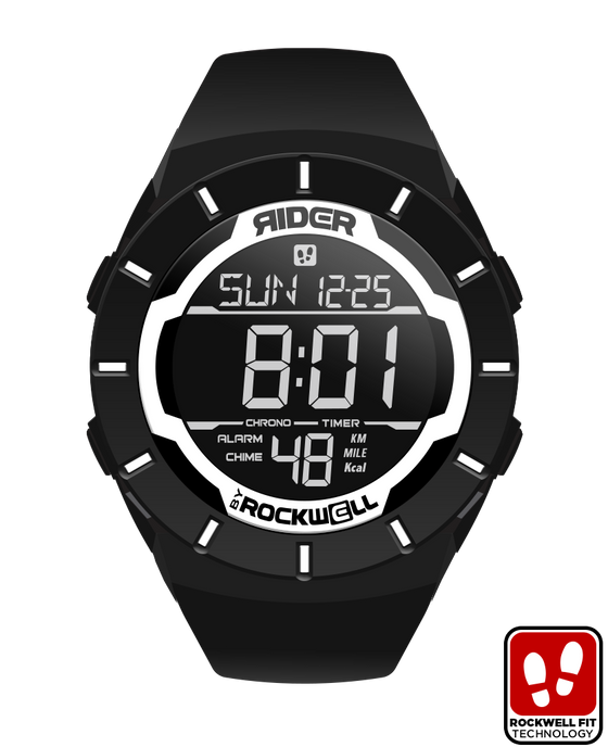 black coliseum digital watch with white accents