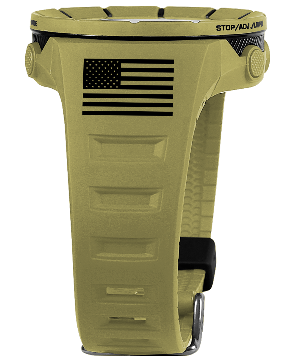coyote tan coliseum digital watch with black accents and american flag bands  Edit alt text