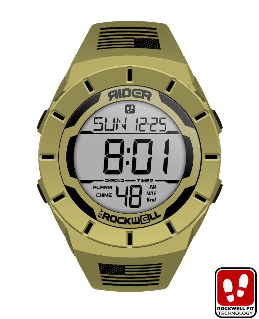coyote tan coliseum digital watch with black accents and american flag bands