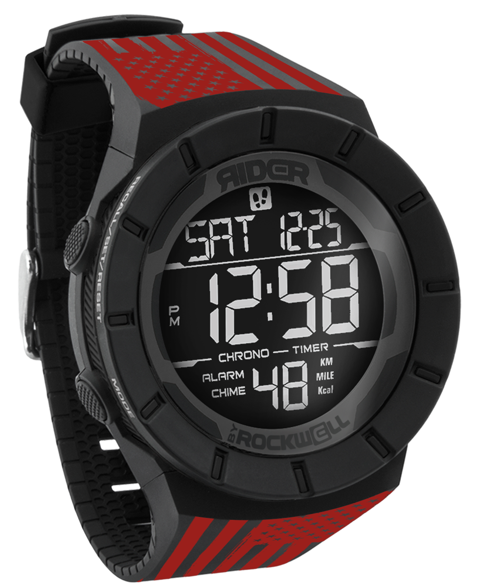 phantom black coliseum digital watch with red american flag assault bands