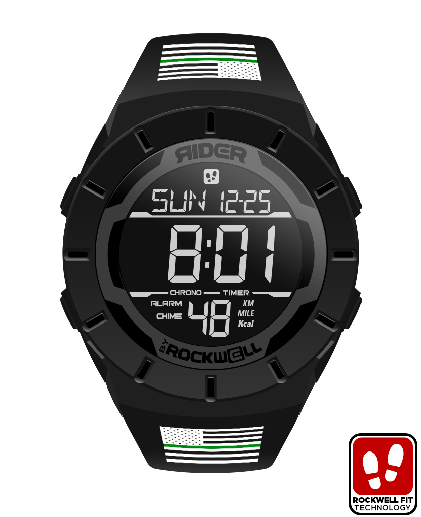 phantom black digital watch with Border Patrol American flag bands