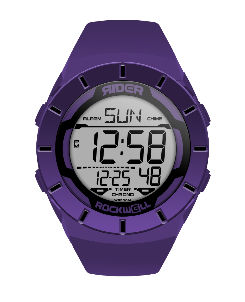 purple coliseum digital watch with black accents