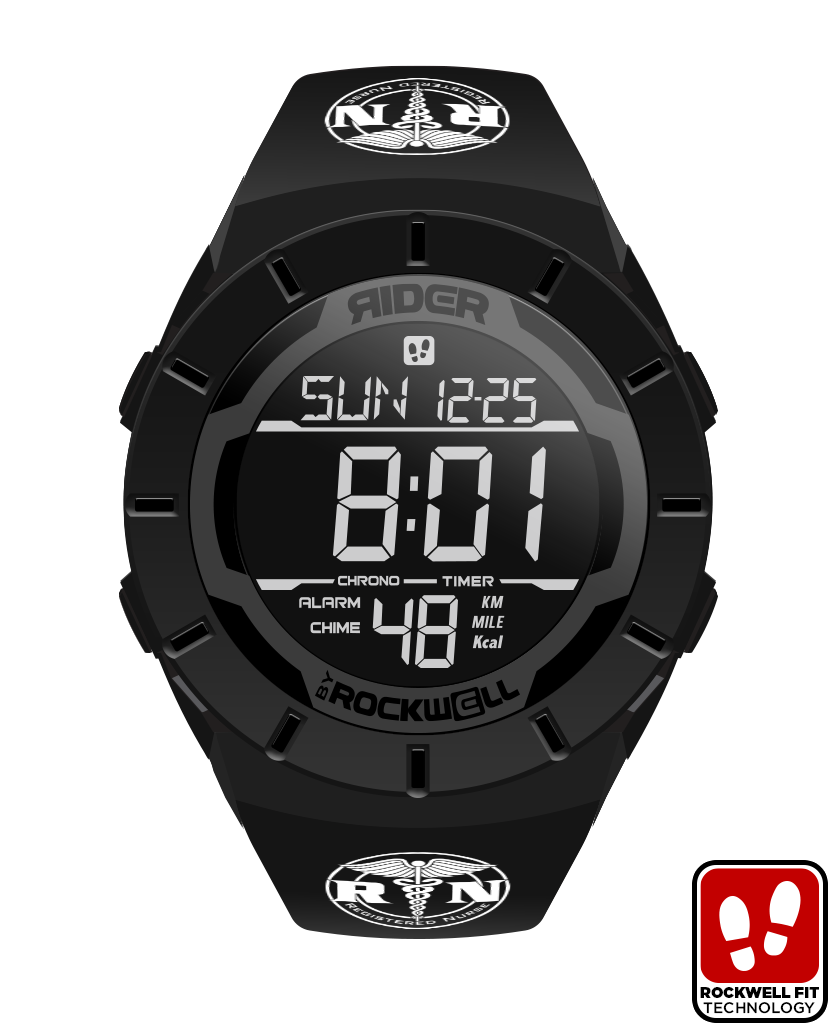 phantom black coliseum digital watch with registered nurse bands