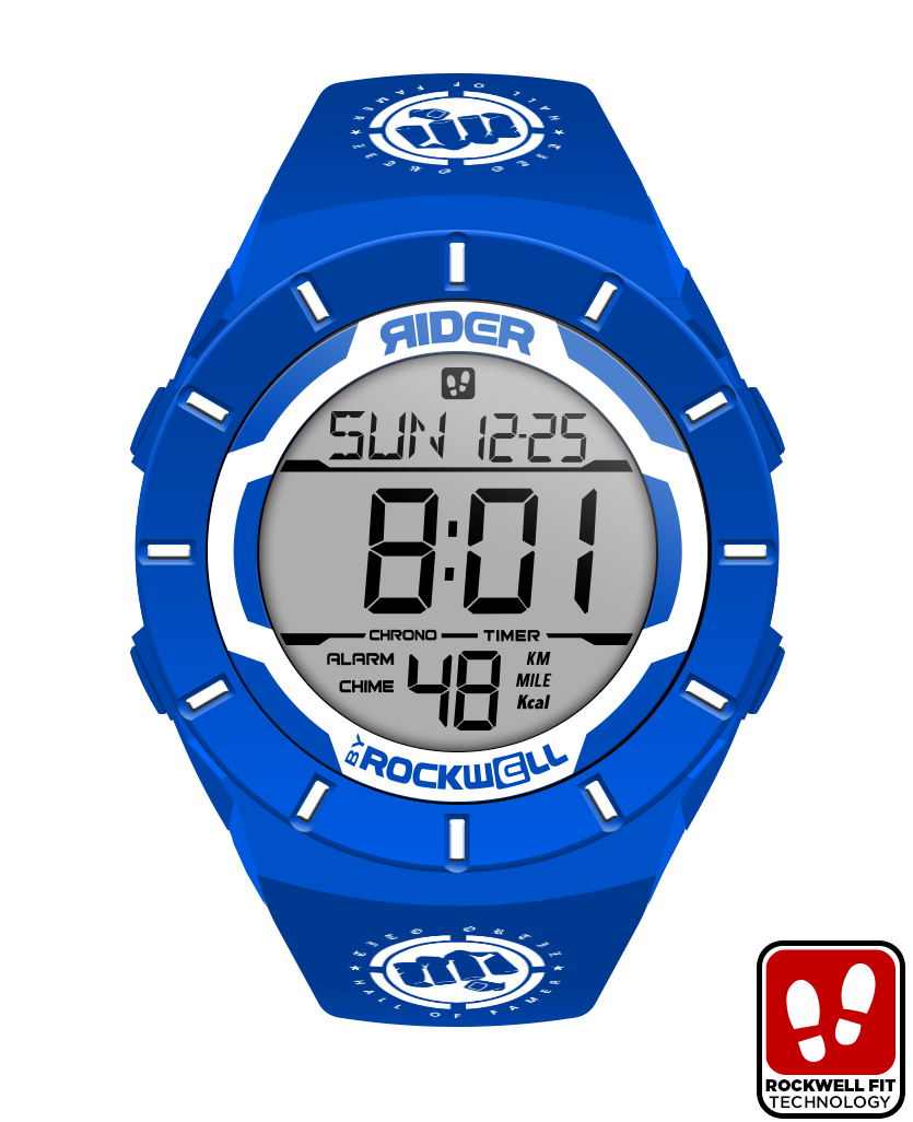 blue coliseum digital watch with white accents and Tito Ortiz bands