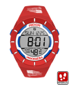 red coliseum digital watch with blue and white accents and we the people flag bands