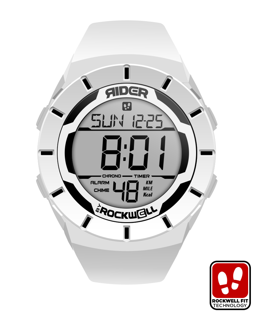 white coliseum digital watch with black accents