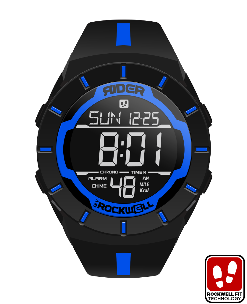 black coliseum digital watch with blue accents and Police bands