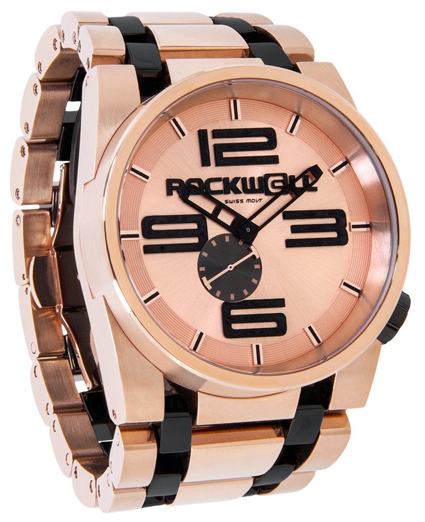 Rose gold and black ceramic 50mm round watch