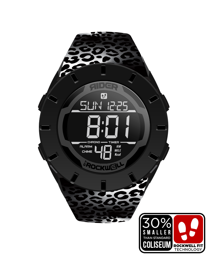 phantom black coliseum forum digital watch with cheetah print bands