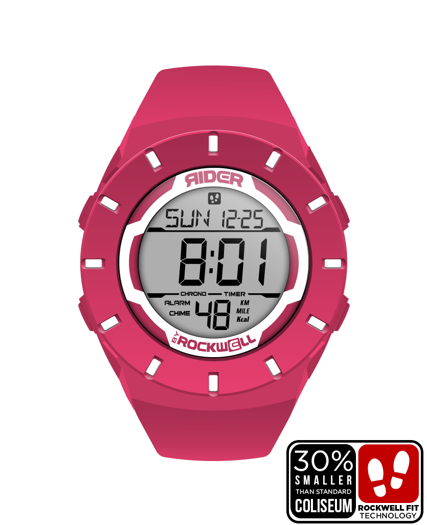 pink coliseum forum digital watch with white accents